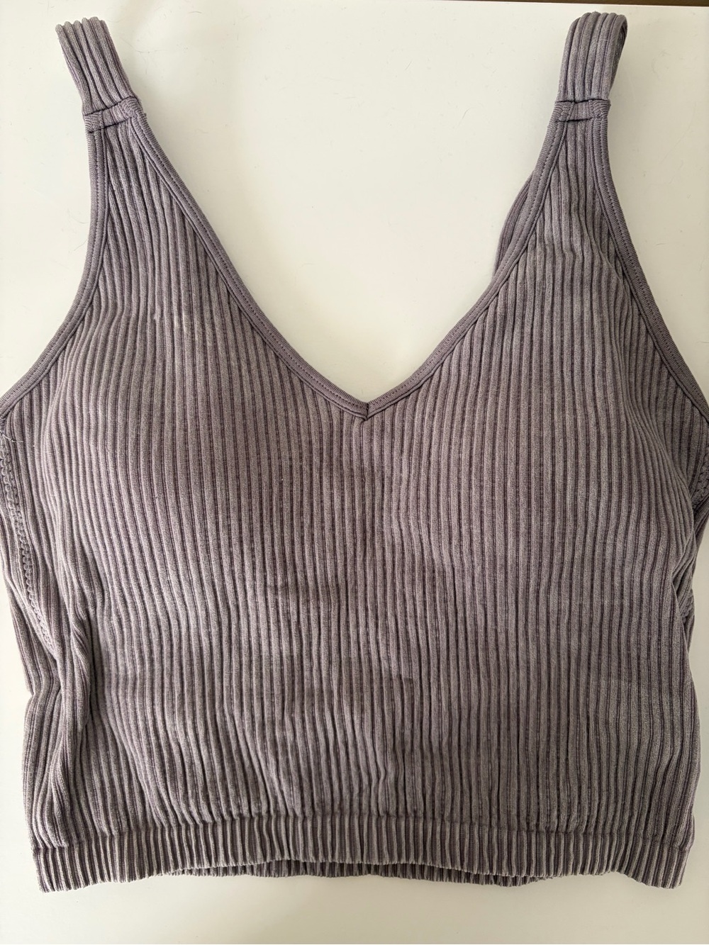 V-Neck Ribbed Cropped Tank Top - Dusty Mauve